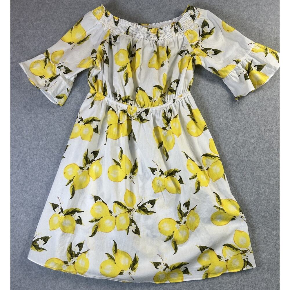 Lane Bryant White Off-Shoulder Midi Dress with Yellow Lemon Print